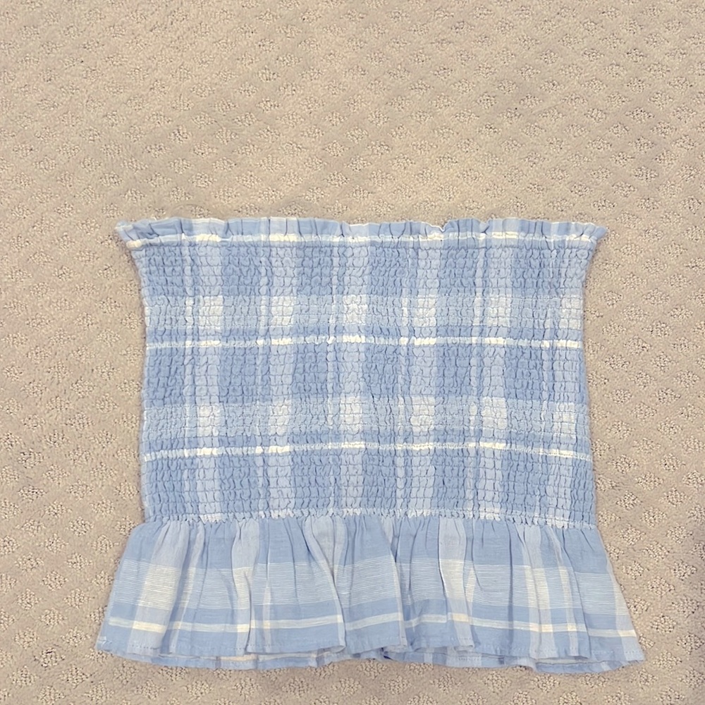 Cute light blue plaid AEO tube top, size large